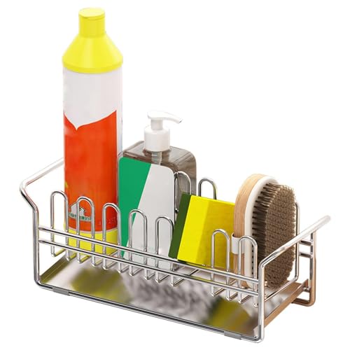 Escurridor de platos para encimera de cocina, estante de secado de fregadero de acero inoxidable, ahorro de espacio, estante multifuncional con drenaje, bandeja extraíble para cubiertos para tazas