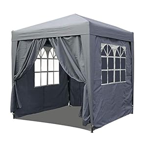 Quick Star pop-up paviljoen, 2,5 x 2,5 m smoky grijs met 4 Easy-klittenband zijwanden met 2 ritssluitingen.