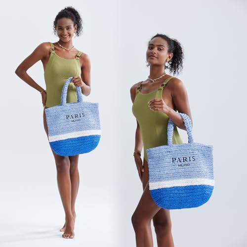 Image of Large Straw Tote Bag Summer Straw Purse for Women Holiday Raffia Woven Beach Bag Handbag
