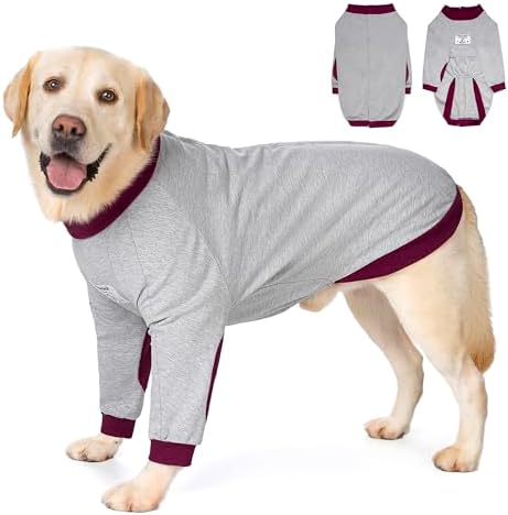 Dog Shirts Elbow Protector Front Legs, Dog Recovery Suit Stop Licking Sleeve for Wound Cover Post-Surgery for Labrador or Medium Large Dogs (Grey-Red, 3XL(Weight 33-53 lbs))