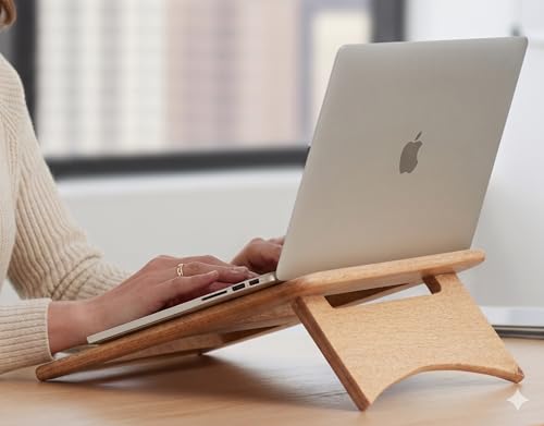 Image of Laptop Stand Universal Heat Dissipation Desktop Foldable Laptop Stand Wooden Notebook Stand Holder with 180 Degree Multiple-Angle Support for MacBook Asus HP Sony 11 x 11.5 inche Natural