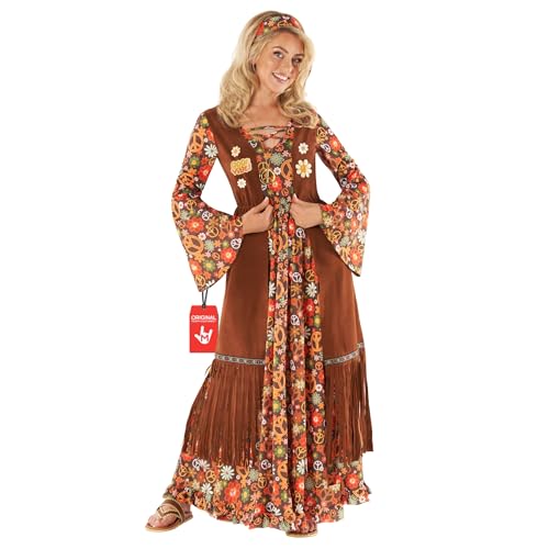 Morph Disfraz Hippie Mujer, Vestido Retro Años 70, Traje Vintage Fiesta, Disfraces para Carnaval y Halloween, S