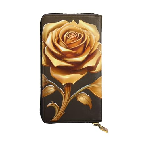 Gold Rose Picture Leather Long Clutch Wallet for Fashionable Girls and Women - Durable, Stylish, and Functional, Black, One Size