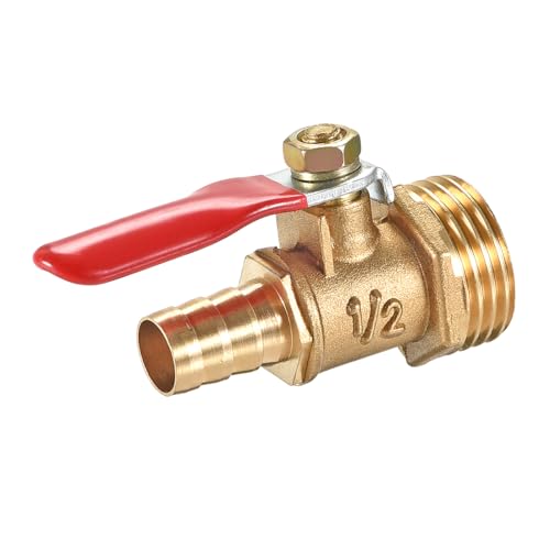 sourcing map Válvula de bola de Aire de latón del interruptor de desconexión de 1/2 NPT macho a 5/16 Púa de manguera