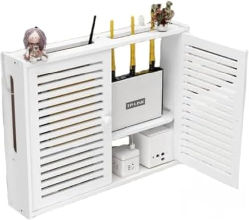 tangcheng ルーター 収納 壁掛け ルーター隠し 収納ボックス ワイヤー装飾ボックス ワイヤレスWifi 薄型 中空 ワイヤレスルーターオーガナイザー パンチフリーソケット ジャンク ション壁掛け キャビネット リビングルーム 家 (ルーバードア,