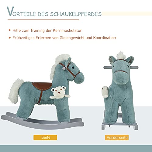 HOMCOM Kinder Schaukelpferd Baby Schaukeltier mit Tiergeräusche Spielzeug Haltegriffe für 18-36 Monate Plüsch Blau 65 x… – Bild 5