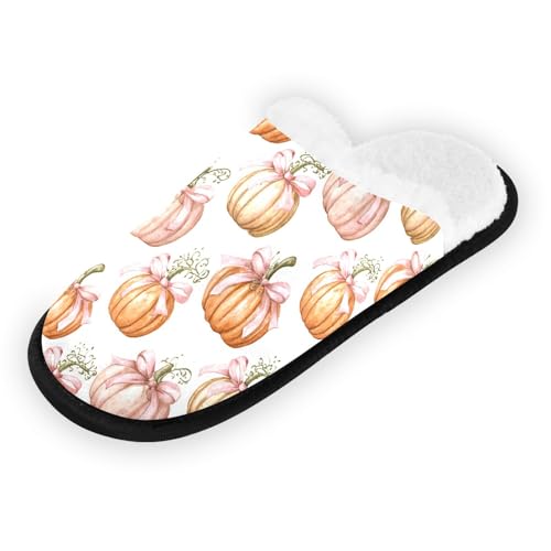 Bow Pink Autumn Pumpkin Slippers For Women Men Soft Memory Foam Non-Slip Hallowmas Winter Indoor House Shoes Travel Slipper2