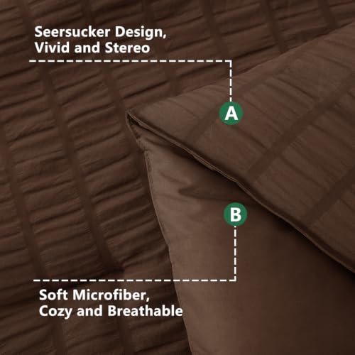 Image of HIMEET Full Size Comforter Sets - 7 Pieces Seersucker Bed in a Bag, Boho Bedding Sets for Bedroom Decor, All Season Home Essential Bed Set with Comforter, Sheets, Pillowcases & Shams, Brown