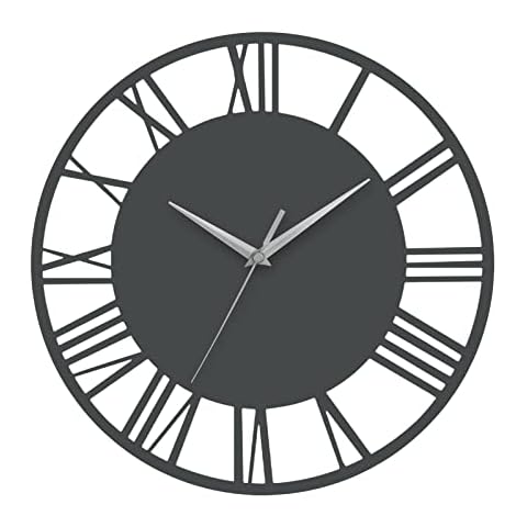 Warmiehomy Big Wall Clock 30cm Round Wall Clock Vintage Roman Numeral Silent Non-ticking Hanging Clock for Home Garden Office Restaurant Hotel Cafe Decoration, Grey, Silver Pointer Cover