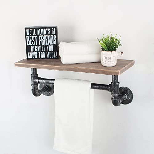 Industrial Pipe Shelf Bathroom Shelves Wall Mounted,19.6in Rustic Wood Shelf