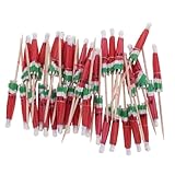 EXAOMBLE 50個 入り 用フルーツピック 傘型デコレーションピック トロピカルパーティー向け な紙と木製素材使用 飲み物やデザートに