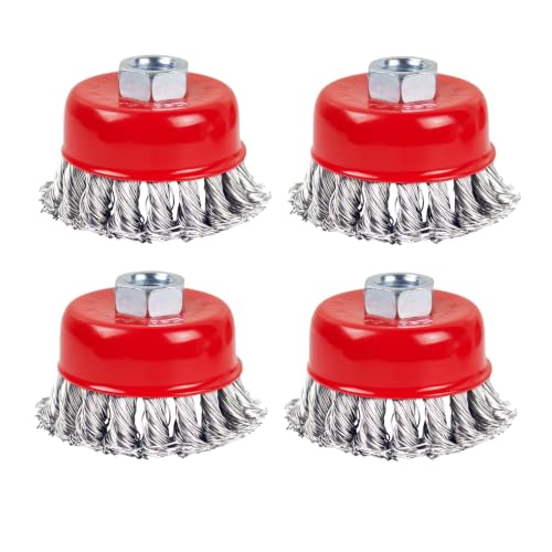 Image of 3in Wire Wheel Brush for Angle Grinder,Wire Cup Brush 5 /8-11 hub-4p | Twisted 0.021 inch Carbon Steel Wire Wheels for Angle Grinder Attachment, Metal Rust Paint Weld Burrs Removal