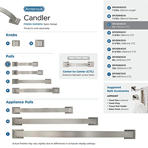 Image of Amerock | Cabinet Pull | Satin Nickel | 3 inch (76 mm) Center to Center | Candler | 1 Pack | Drawer Pull | Drawer Handle | Cabinet Hardware