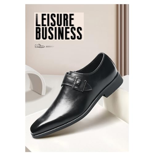 Mens Retro Comfort Slip On Monk Buckle Loafers Pointed-Toe Low Heel Polishing Leather Formal Tuxedo Shoes Fashion Business Dress Oxford Shoes3