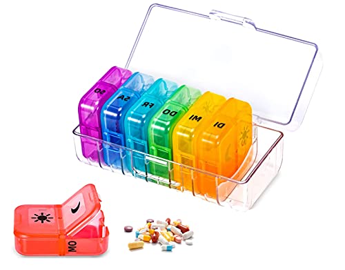 ETUKOAN Tablettenbox 7 Tage, Pillendose Morgens Abends Pillendose Rund 7 Tage 2 fächer Handlicher und Feuchtigkeitsbeständiger Medikamentenbox Cover