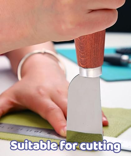 Image of Stainless Steel Leather Cutting Knife, 6.69 * 1.38 * 2.56in Leather Hole Punch Tool, Craft Tool with Wooden Handle for Precise Trimming and Skiving