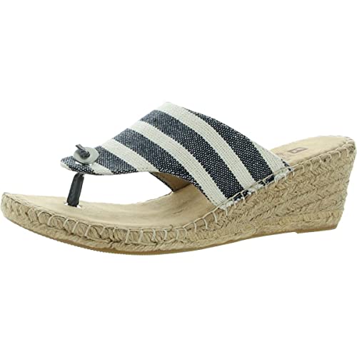 WHITE MOUNTAIN Shoes Beachball Women's Espadrille Wedge Sandal, New Navy/Stripe/Fab, 8 M