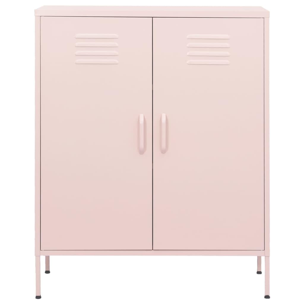 Generisch Robuster, rosafarbener Stahlschrank (80 x 35 x 101,5 cm), praktischer Metall-Organizer mit 2 verstellbaren Einlegeböden für Büro, Bücher, Bürobedarf und mehr