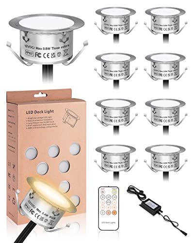 Sararoom Dimmable Led Deck Lights Kit, 10Pcs Φ1.65In Low Voltage Recessed Outdoor Step Light With 3 Colors In 6500K, 4000K, 3000K, Ip67 Waterproof Landscape Light For Yard Pathway Stair Deco #TOP5