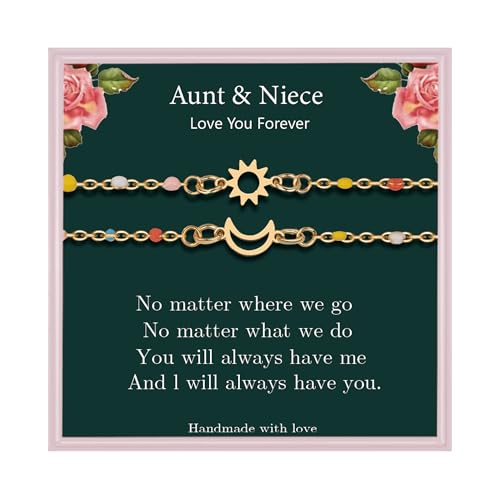 Image of Matching Aunt and Niece Bracelet for 2, Sun and Moon Bracelets for Aunt and Niece Inspirational Jewelry Christmas Birthday Gifts Aunt and Niece Gifts