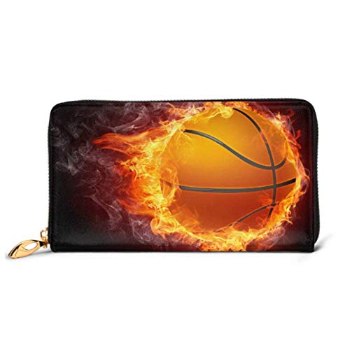 Preisvergleich Produktbild JHGFG Mode Handtasche Reißverschluss Brieftasche Basketballball Umhüllte Feuer Flammen Telefon Kupplung Geldbörse Abendkupplung Blockieren Leder Brieftasche Multi Card Organizer
