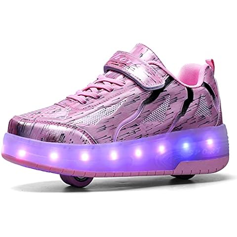 Kid LED Flashing Lights Up Roller Skate Shoes with Wheels Automatic Retractable Technical Skateboarding Shoe Boys and Girls Inline Wheel Skates Cross Trainers Running Sneakers for Children Gift Cover