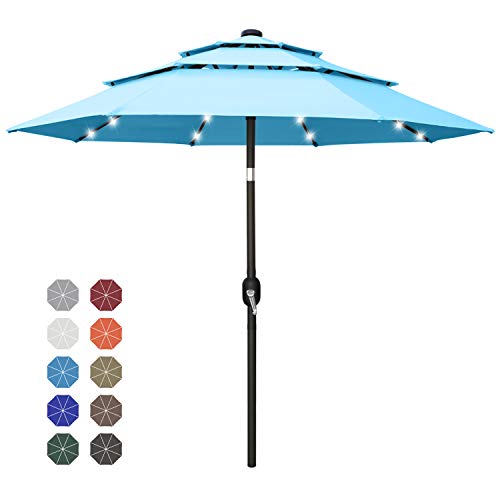 ABCCANOPY 11FT Solar 3 Tiers Market Umbrella Patio Umbrella Outdoor Table Umbrella