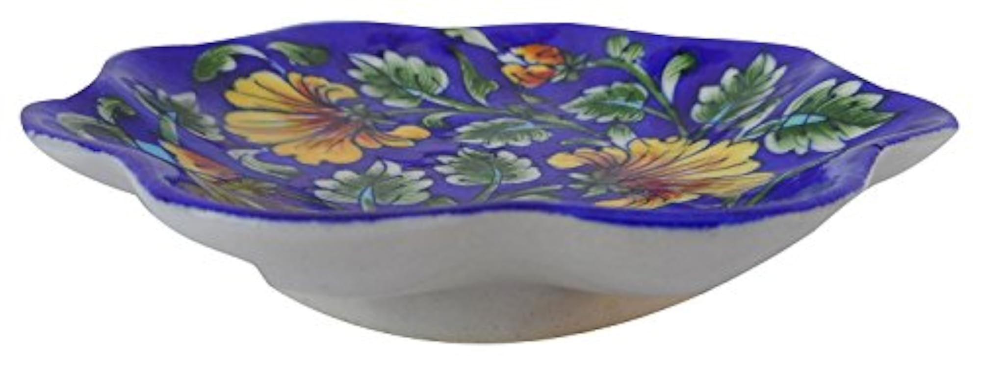 Lotus Shape Handmade Jaipur Blue Pottery Decorative Plate