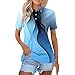 Shusuen Women's Blue Polo Shirt, Regular Fit, Point Collar, Short Sleeve, Modern Style, Casual T-Shirt, All Seasons, Abstract Theme, Size X-Large