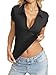 Eachyes Womens Polo Shirts Deep V Neck Cap Sleeve Tops Collared Sexy Summer Tee Slim Fit Going Out Short Sleeve T Shirts Button Down Business Casual Clothes 2026 Spring Black Small