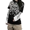 Women Y2k Gothic Fake Two-Piece T-Shirts Vintage Grunge Skull Print Long Sleeve Sweatshirts Punk Blouses Harajuku Streetwear (Black, L) #1