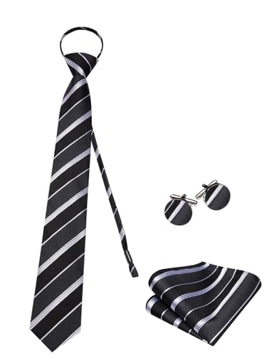 Image of Hi-Tie Zipper Ties for Men Pre-tied Tie Set Lapel Pin Pocket Square and Cufflinks Formal Business Wedding Adjustable Necktie