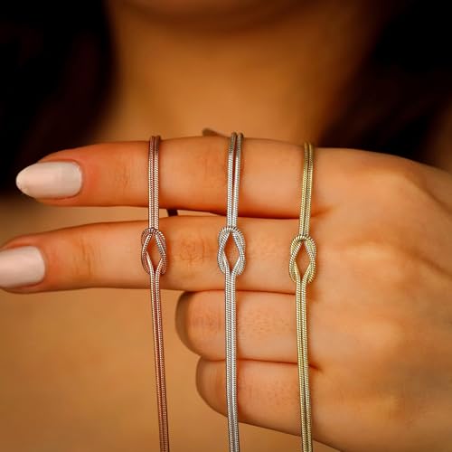 Matching Bracelets for Couples，Dainty Gold Love Knot Bracelet 14K Gold Plated Herringbone Chain Bracelet Relationship Jewelry Gifts for Best Friend4