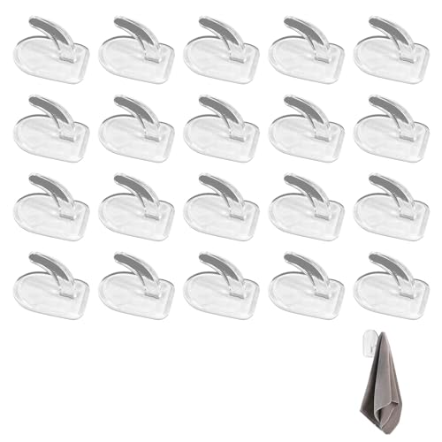 30 Pcs Small Self Adhesive Hooks Clear Sticky Wall Hooks for Hanging Heavy Duty Mini Plastic Hook No Drilling/Damage Transparent Hook for Towel Clothes Kitchen Bathroom Office Door Window 3cm x 2cm