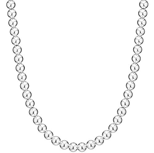 Miabella 925 Sterling Silver Italian Handmade 8mm Bead Ball Strand Chain Necklace for Women 16, 18, 20, 22 Inch Made in Italy (18.0 Inches)