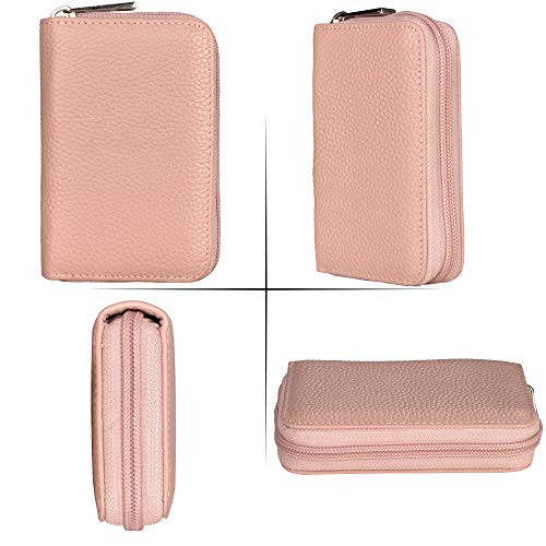 Easyoulife Genuine Leather Credit Card Holder Zipper Wallet With 26 Card Slots