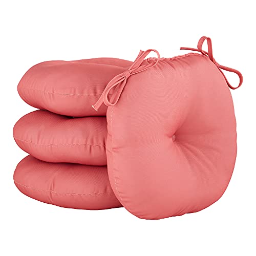 Greendale Home Fashions 15-inch Outdoor Round Bistro Seat Cushion, Set of 4, Dusk Pink 4 Count, Coral