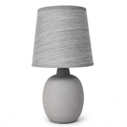 Aigostar Lampada da Tavolo in Ceramica Moderna, Lampada da Comodino con Paralume in Tessuto, Attacco E14, per Camera da Letto, Soggiorno, Ingresso - H31cm (Grigio)