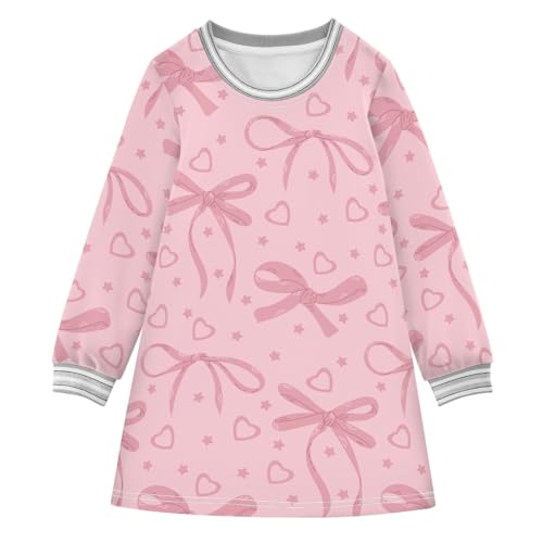Bow and Heart Girls Dresses Long Sleeve Sweatshirt Dress for Girls Winter Toddler Casual A Line Dresses Size 2-8T