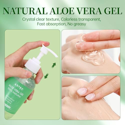 ASYBO Aloe Vera Gel 300 ml – 100% reines Aloe Vera für Gesicht, Körper, Haar, beruhigende und nähren feuchtigkeitsspendende Aloe-Creme für… – Ansicht 3