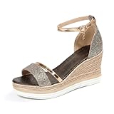 CSRZPMG Women Platform Wedge Glitter Sandals 2026 Summer Fashion Casual Comfortable Beach Dressy Rome Open Toe Sparkly Rrhinestone Sandal Ankle Strap Buckle Glitter Sandals