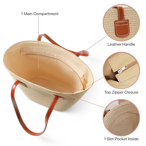 Image of Straw Bags For Women | Travel Straw Totes Bag, Summer Woven Shoulder Bag Handbag