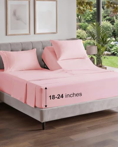 Image of Flex Top Split Head King Sheet Set - 4 Piece Extra Deep Sheets - Baby Pink