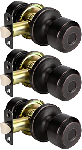 Goldenwarm Bronze Passage Door Knobs, Round Knob Faceplate Closet Door Knobs Interior, Oil Rubbed Bronze Passage Door Knobs Set For Hallway, Closet (3 Pack) #TOP25