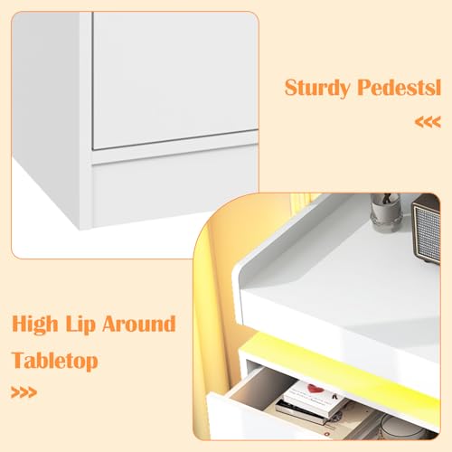 Image of jiteentarou 10 Drawer Dresser with Charging Station and LED Lights, Modern Chest of Drawers with Power Outlet, Organizer Cabinet for, Living Room, Entryway, White