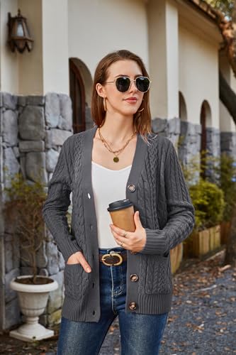 Image of Womens Cardigan Sweaters Cable Knit Sweater 2026 Fall Winter Chunky Open Front Button Down Coats with Pockets