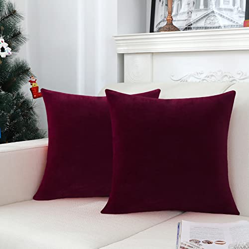 Jeneoo Set Of 2 Comfy Soft Thick Velvet Throw Pillow Covers For Sofa Couch Decorative Solid Square Cushion Cases For Bedroom Car (20 X 20 Inches, Burgundy Red) #TOP1