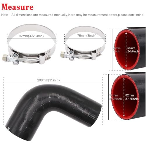 Image of 90 Degree Elbow Reducer Coupler Silicone Hose 4-Ply 2.5inch to 3-inch for Turbo /Intercooler /Intake Piping,Length 120mm Thickness 5mm with T-Bolt Clamp