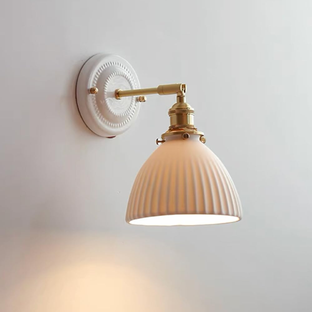 Luminaire Décoratif Style Japonais Laiton et Base Céramique Blanche Haut de Gamme