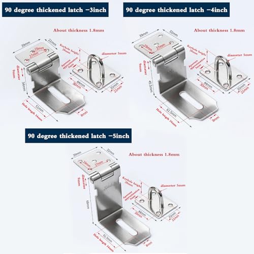 Image of 3 Sizes of 90 Degree Stainless Steel Padlock Hasp Latch: Heavy-Duty Door Lock Latch for Enhanced Security for Garden Gates Pet Doors Closet Door and All Kinds of Doors Windows Drawers Storage Boxes